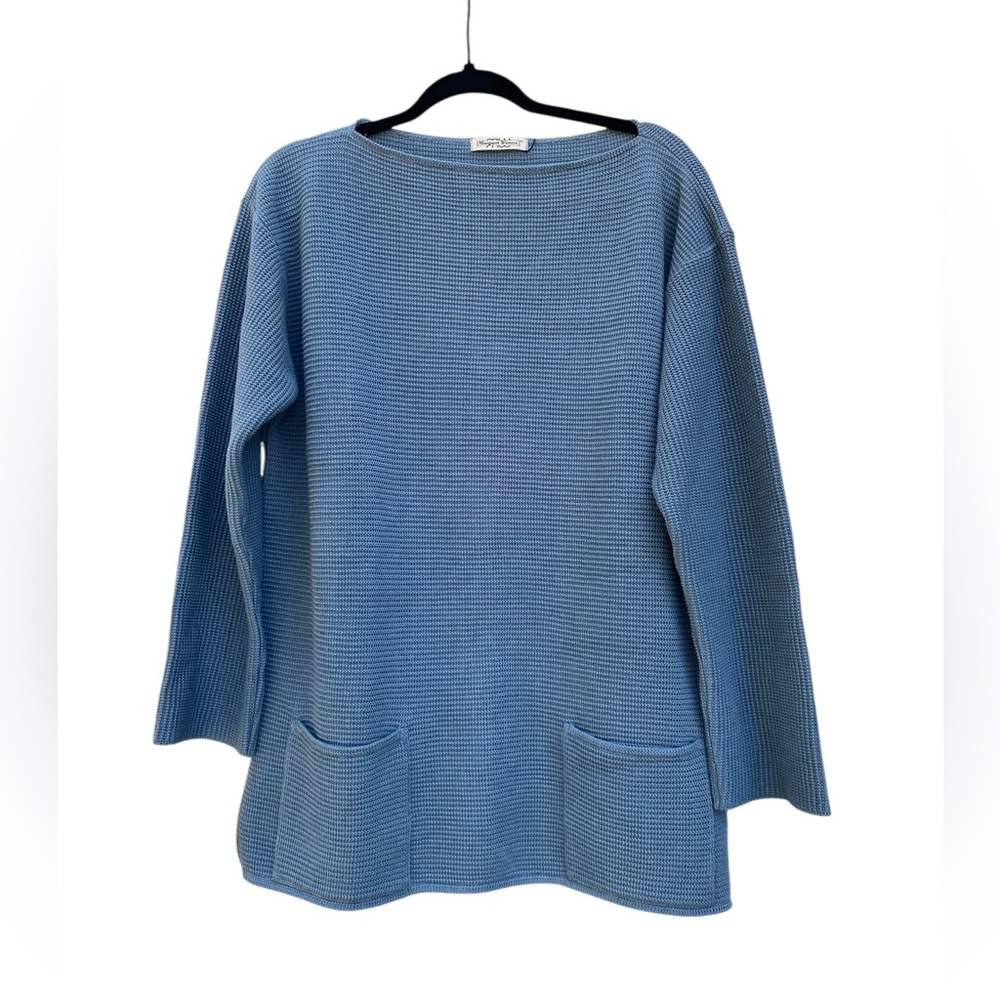 MARGARET WINTERS WAFFLE BOATNECK FRONT POCKETS SMOCK OVERSIZED SWEATER TOP L
